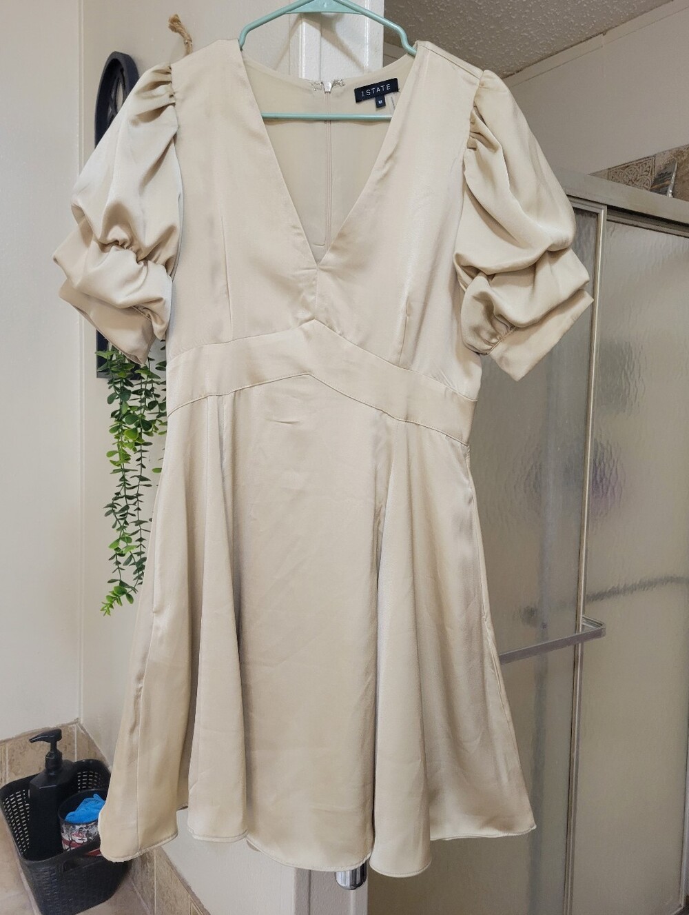 1. State Cream V-Neck Puff Sleeve Mini Dress